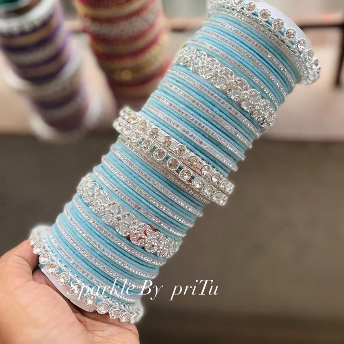 Ice Blue Kundan Stone Bangle Set
