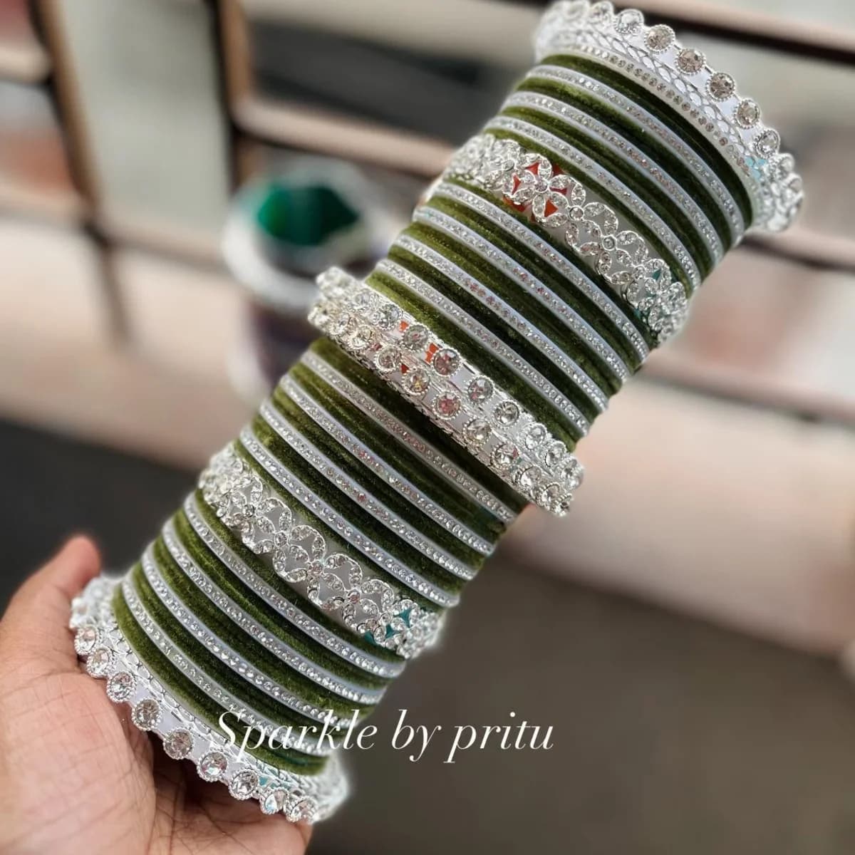 Olive Green Kundan Bridal Bangles