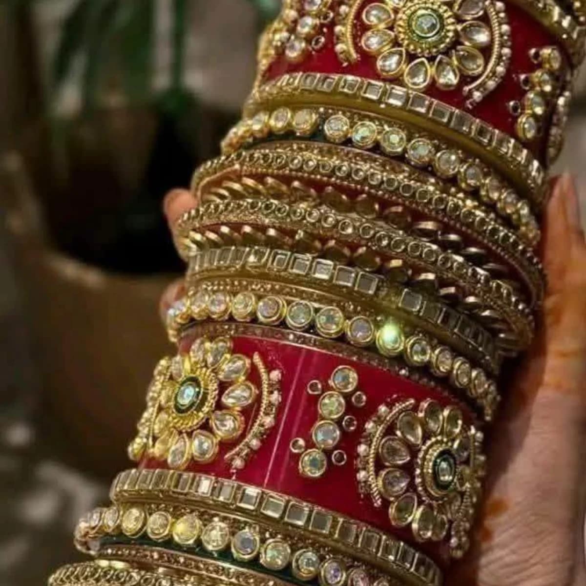 Premium Red Bridal Kundan Bangle Set