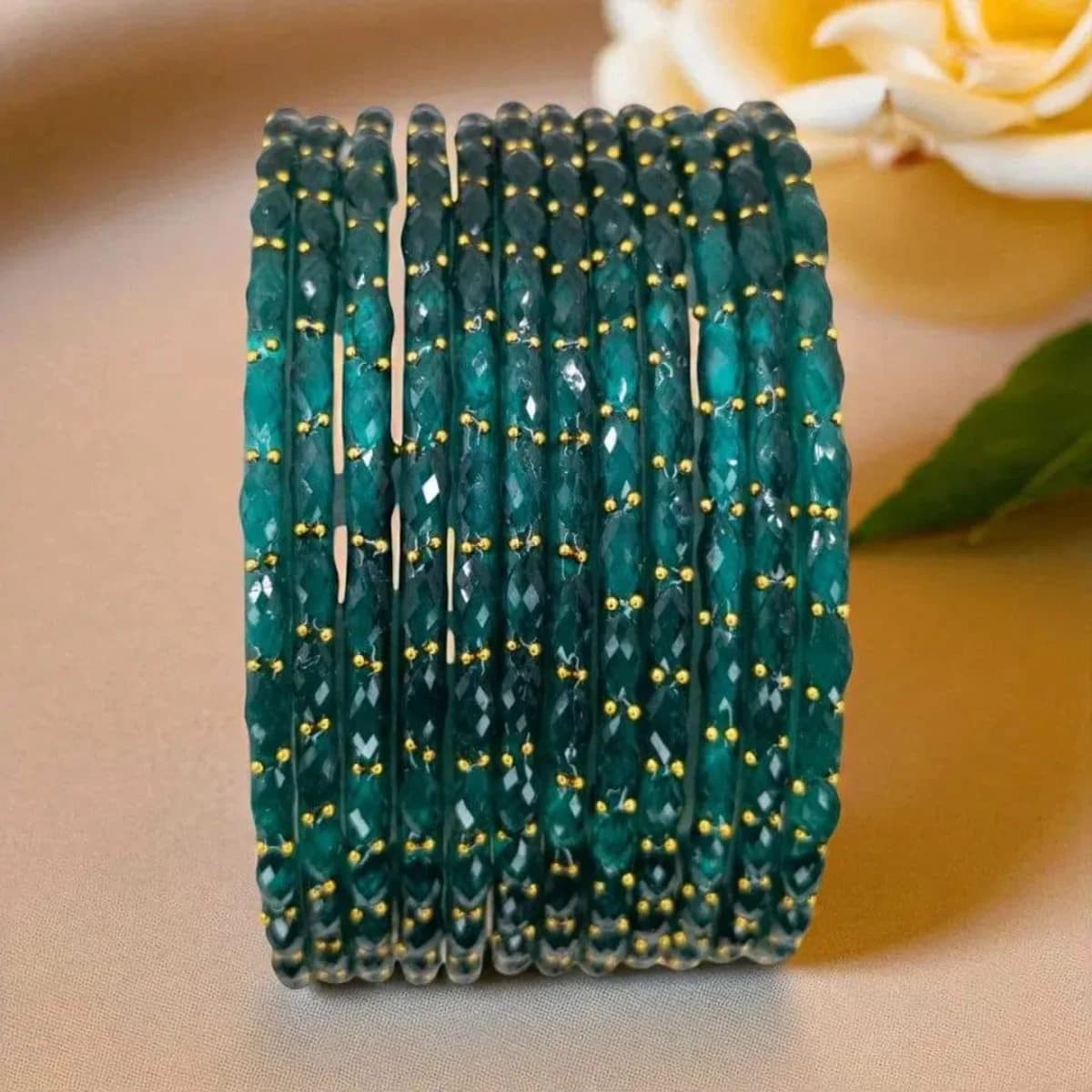 Emerald Green Glass Churi Set