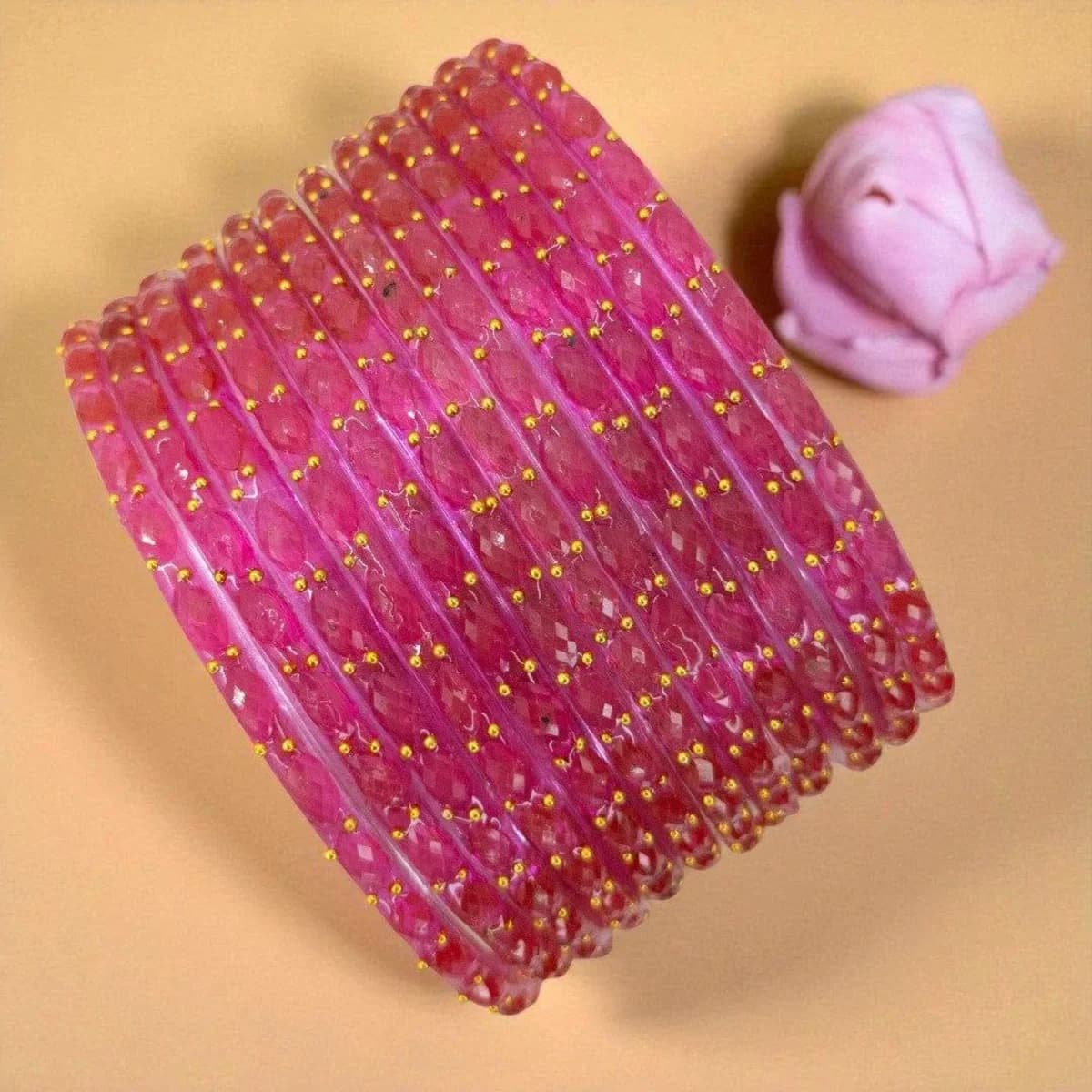 Rose Pink Glass Churi Set